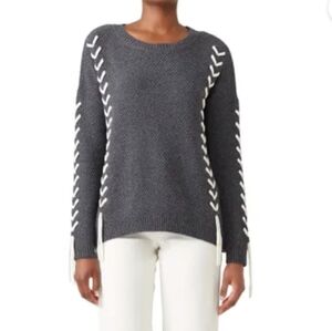 Charlie Soraya sweater dark grey Merino wool blend size large lace up detail